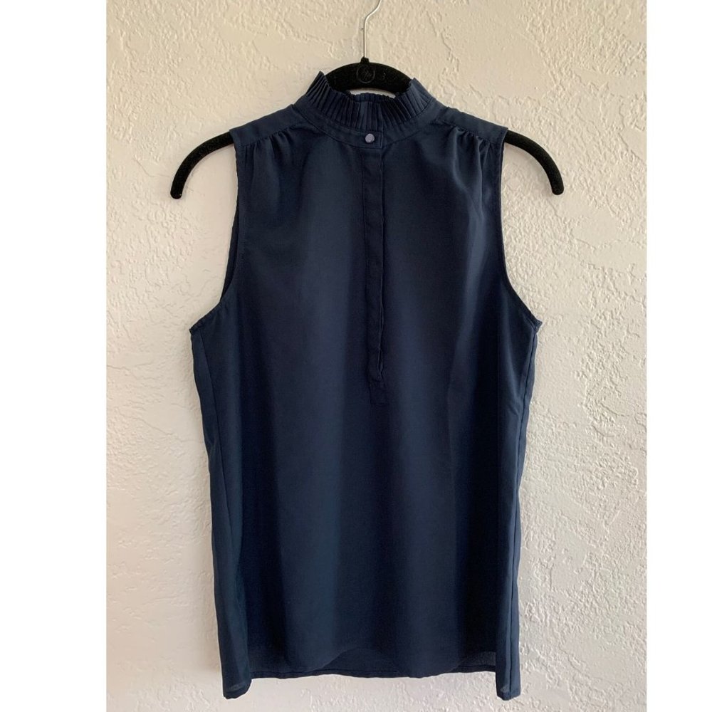 J. Crew Navy Blue Pleated Neck Sleeveless  Top